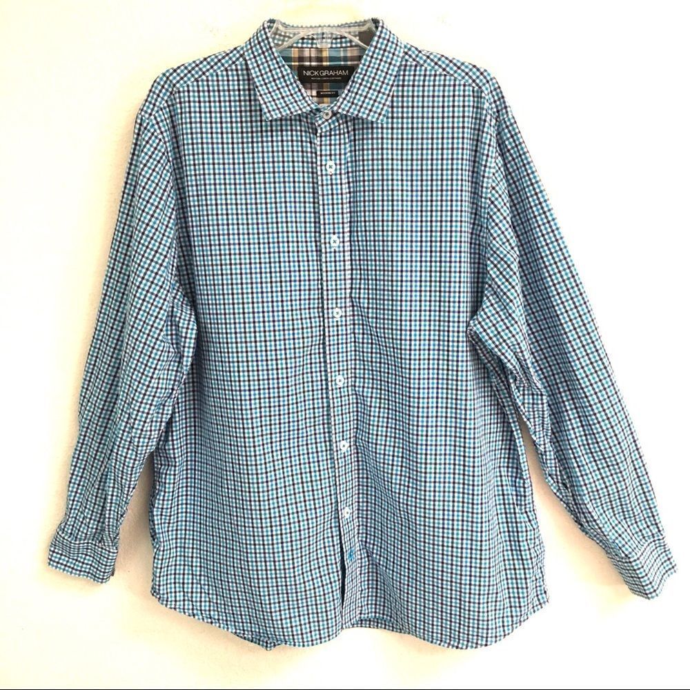 Nick Graham modern fit plaid button down shirt XXL